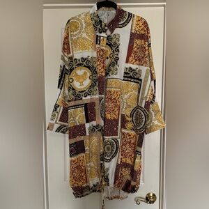 Vintage Style Patchwork Button-Up Shirt Dress